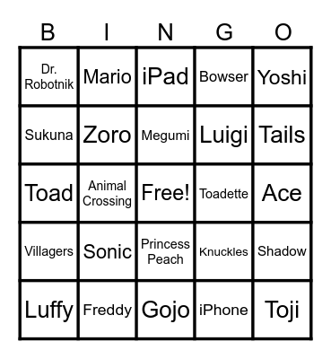 Random Things Bingo Card
