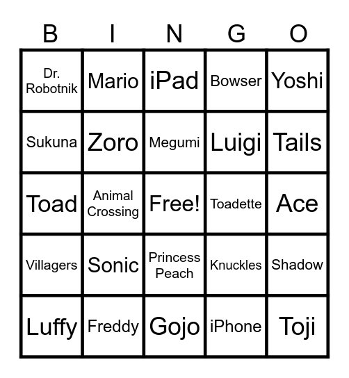 Random Things Bingo Card