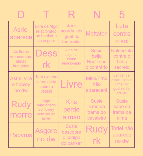 Deltarune capítulo 5 Bingo Card