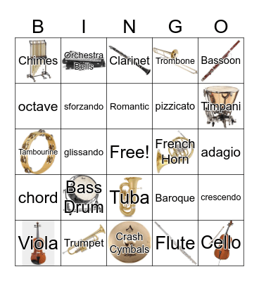 Orchestra Instruments Bingo Card