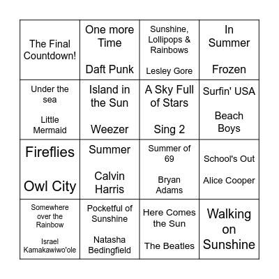 SUMMER MUSIC BINGO! Bingo Card