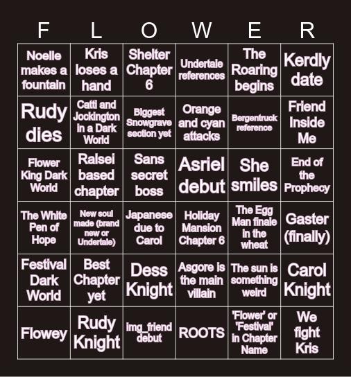 Deltarune Chapter 5 Bingo Card