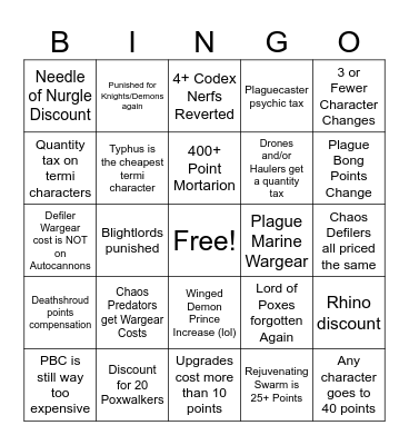 Death Guard MFM Bingo Card