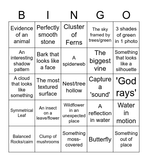 Hike Bingo Card