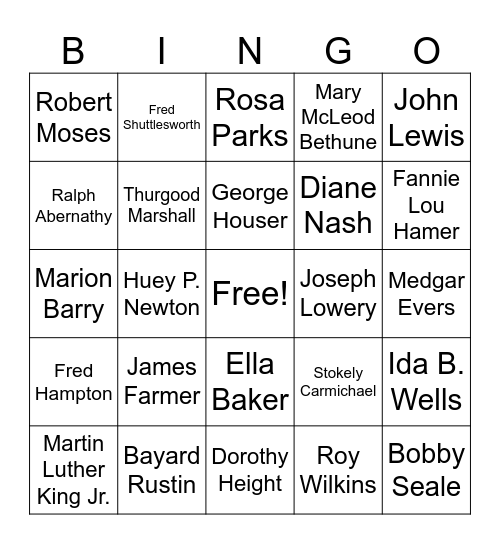 Freedom Fighters Bingo Card