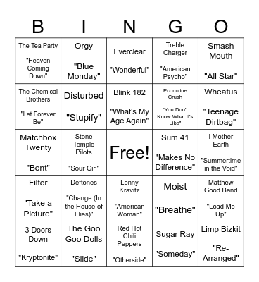 Literally Just Big Shiny Tunes 4 & 5 Bingo Card