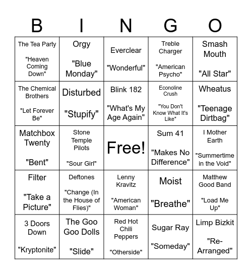 Literally Just Big Shiny Tunes 4 & 5 Bingo Card