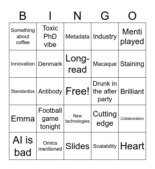 Facility forum Bingo Card