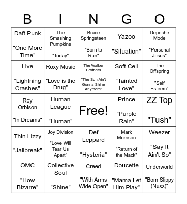 Nick's Karaoke Jams Bingo Card