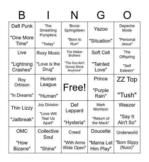 Nick's Karaoke Jams Bingo Card