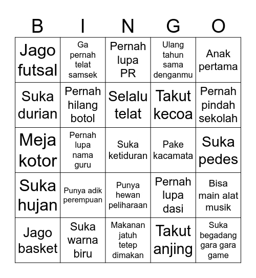 Bingo 8B Bingo Card