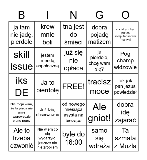Bingo Patryka Bingo Card