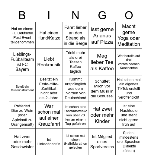 Finde die Kollegen Bingo Card