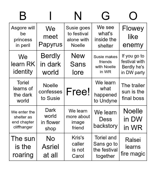 Deltarune 5 Bingo Card