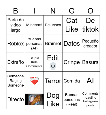 Youtube Shorts Bingo Card