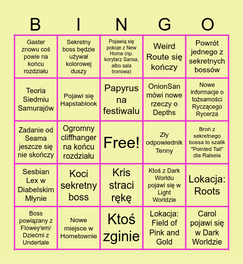 Deltarune Rozdział 5 Bingo Card
