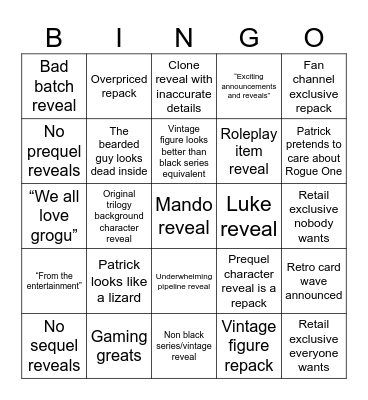 Star Wars rouge one Bingo Card