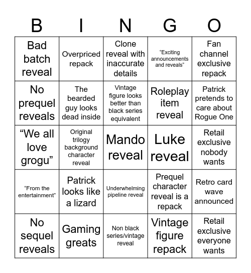 Star Wars rouge one Bingo Card