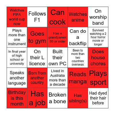 Youth & Young adults Bingo Card