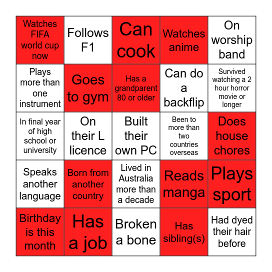 Youth & Young adults Bingo Card