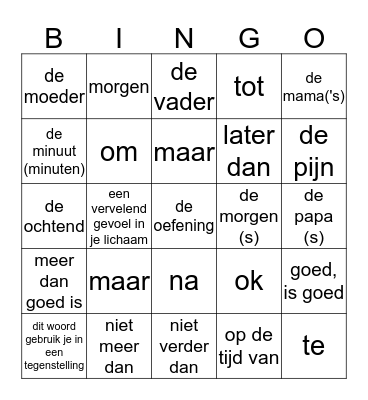 Woordenlijst Thema 2  Bingo Card