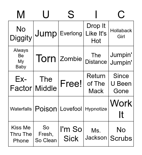 Music Bingo Card