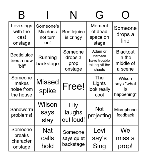 Beetlejuice Bingo Card