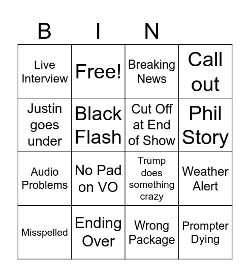 Newsroom Bingo Card