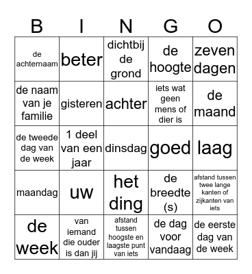 Woordenlijst disk thema 2 Bingo Card