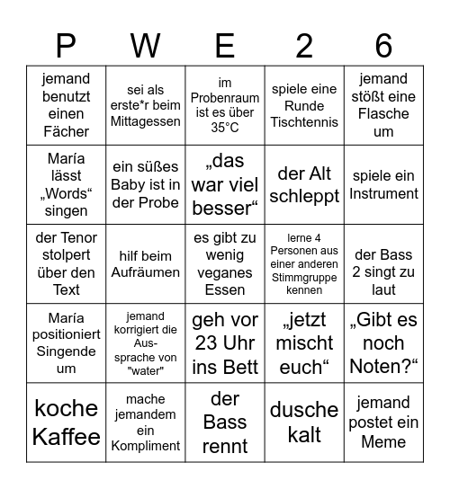 Studierendenchor-Bingo Card