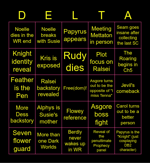 Deltarune Chapter 5 predictions Bingo Card