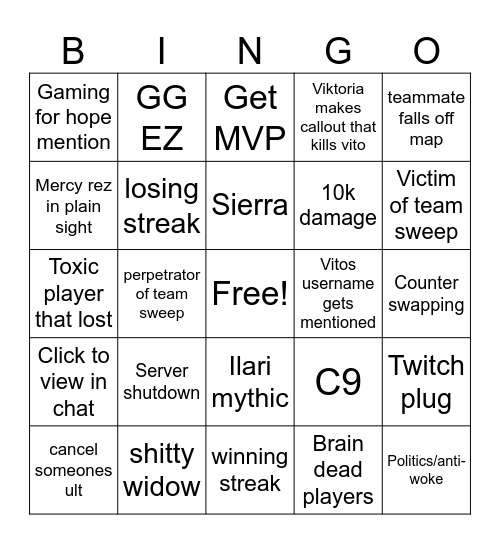 Overwatch bingo Card