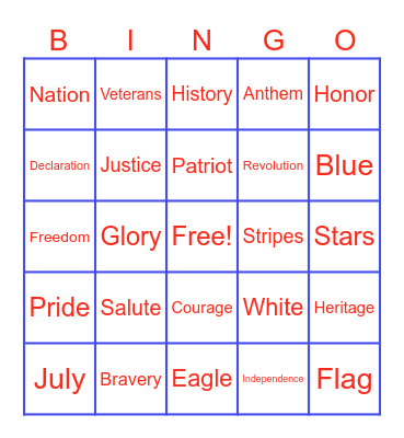 2026 TINA's PATRIOTIC JULY 2026 Bingo Card