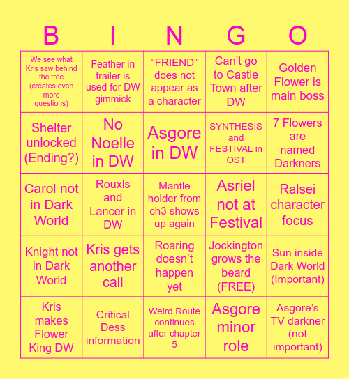 DELTARUNE CHAPTER 5 Bingo Card