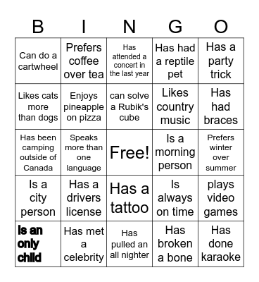 Human Bingo! Bingo Card
