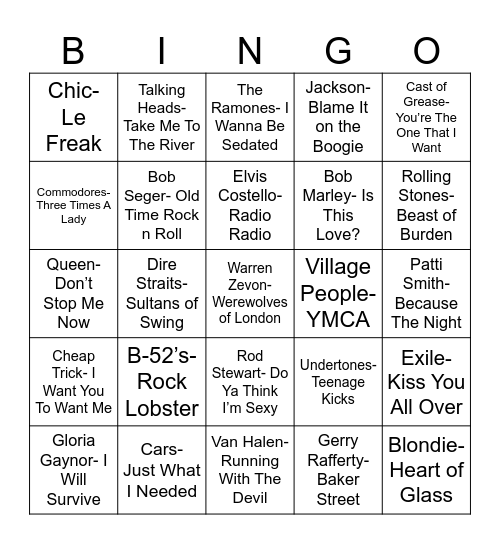 Radio Bingo Class of 1978 Bingo Card