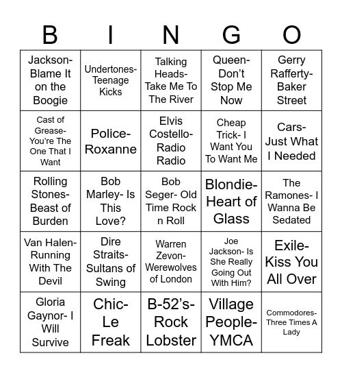 Radio Bingo Class of 1978 Bingo Card