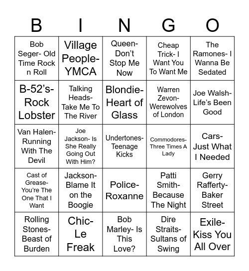 Radio Bingo Class of 1978 Bingo Card
