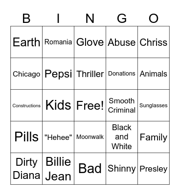 Maicăl Jecsăn Bingo Card