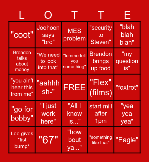 LOTTE Bingo Card