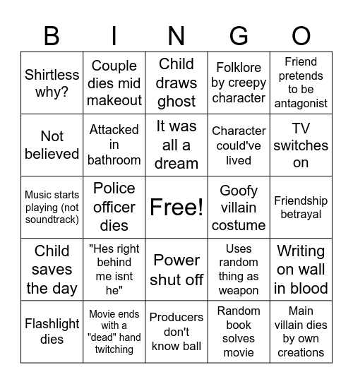 Bad Horror Movie Bingo Card