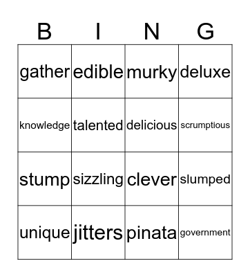 Vocabulary Bingo Card