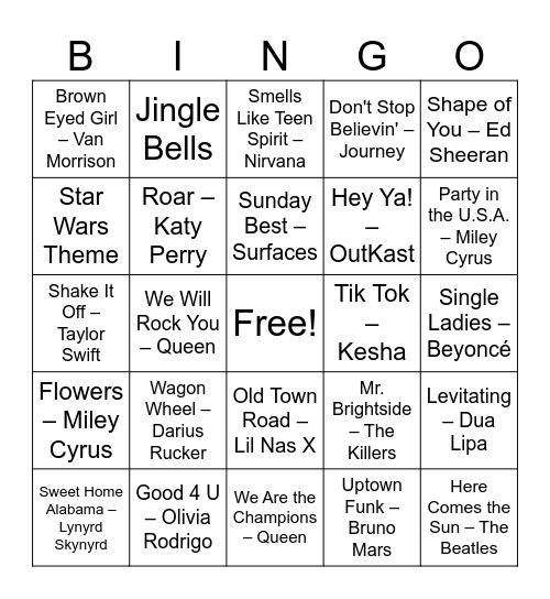 SINGO Bingo Card