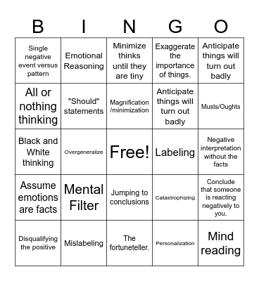 Cognitive Distortion Bingo! Bingo Card