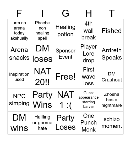 Waterdeep Bingo Card