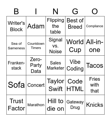 Beat the Buzzer Bingo Card