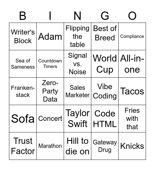 Beat the Buzzer Bingo Card