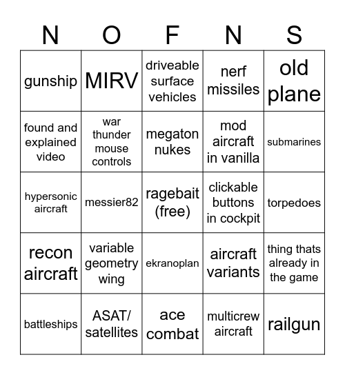 Nuclear option feedback and suggestions bingo Card