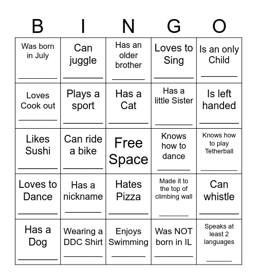 YOUTH HUMAN BINGO Card