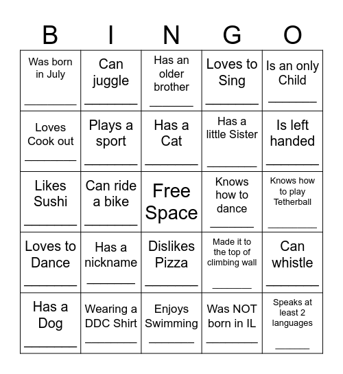 YOUTH HUMAN BINGO Card